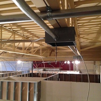 Commercial ceiling electrical conduit installation.