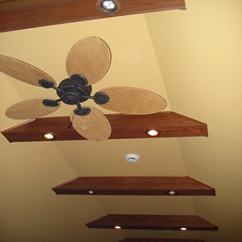 Ceiling fan and recessed lighting installation.